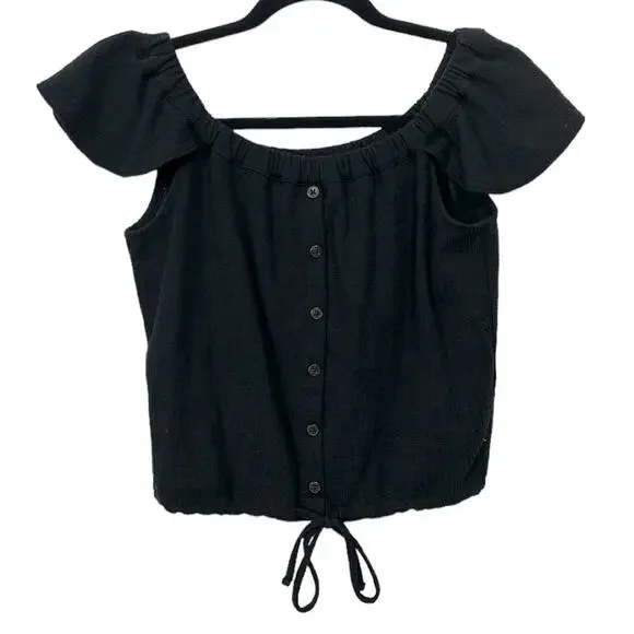 Madewell Black Woven Off The Shoulder Top Women’s Size Small - Picture 2 of 6